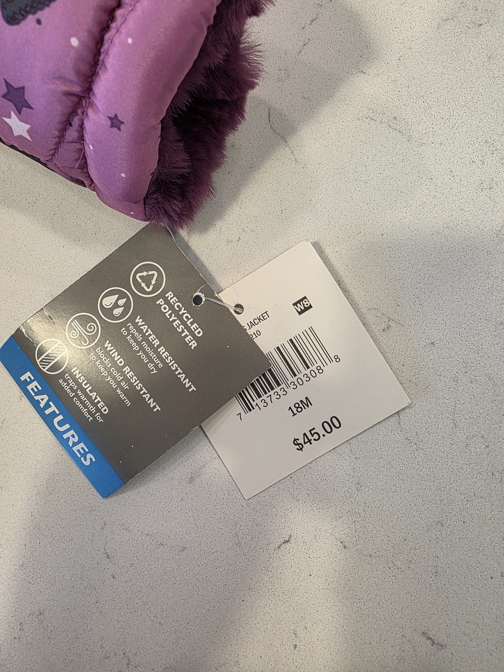 Falls Creek Kids Girls Butterfly Puffer Jacket 18M NWT Faux Fur Lined Hooded Pur - Picture 3 of 4
